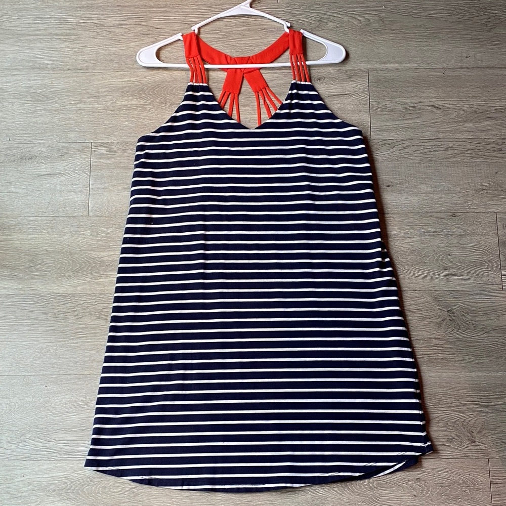 THML Navy and White Striped Dress with Orange Accents